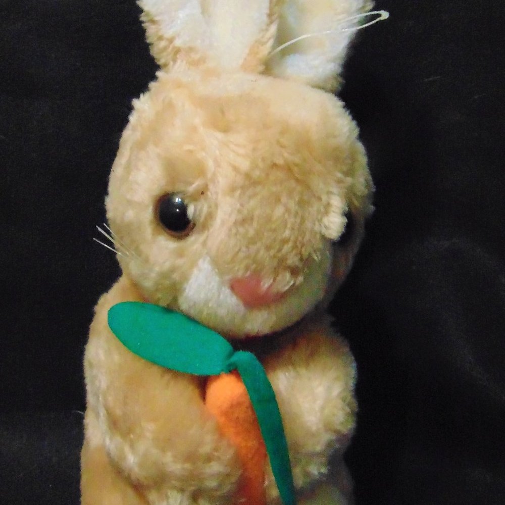 Vintage Bunny Rabbit w Carrot 10" Plush Stuffed Animal Felt Tongue Carrot Nice